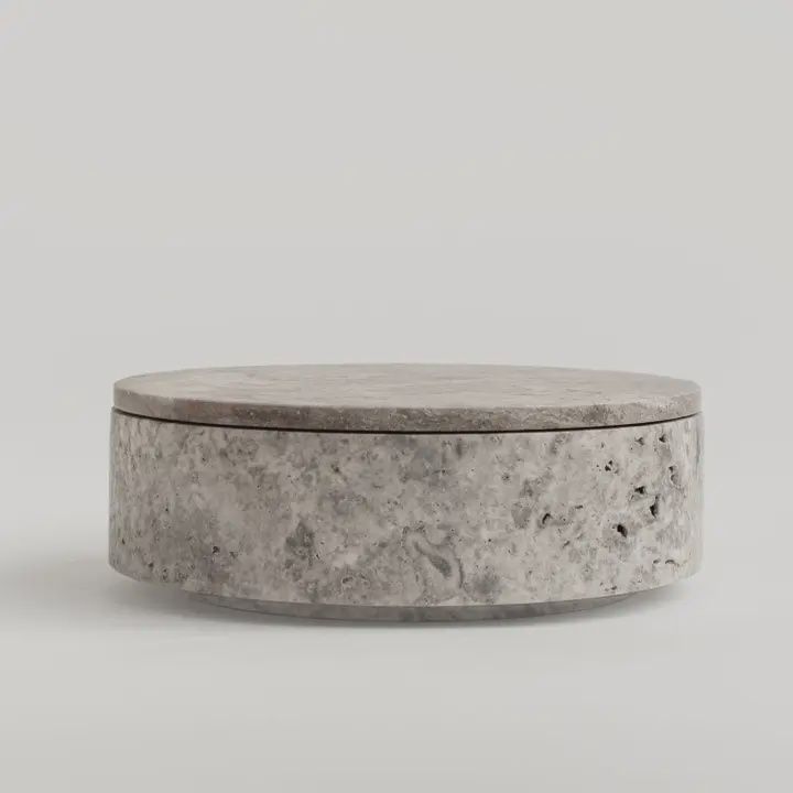 Zilver travertijn kom met deksel