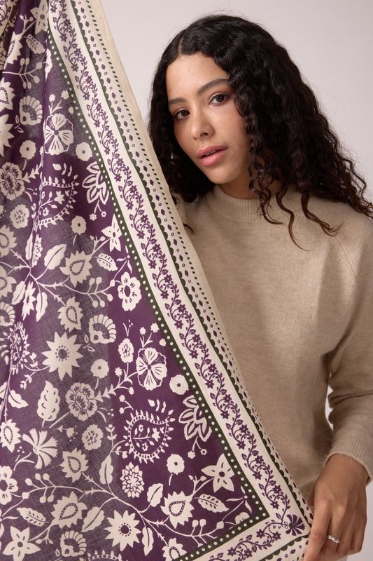 Katoenen twill sjaal - indiase vijgen