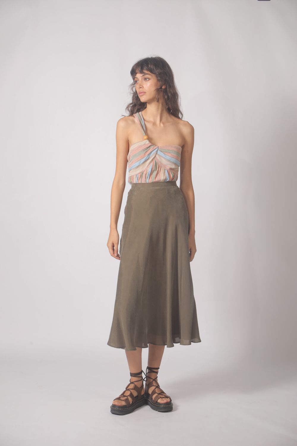 Midi lange rok The Korner - kaki