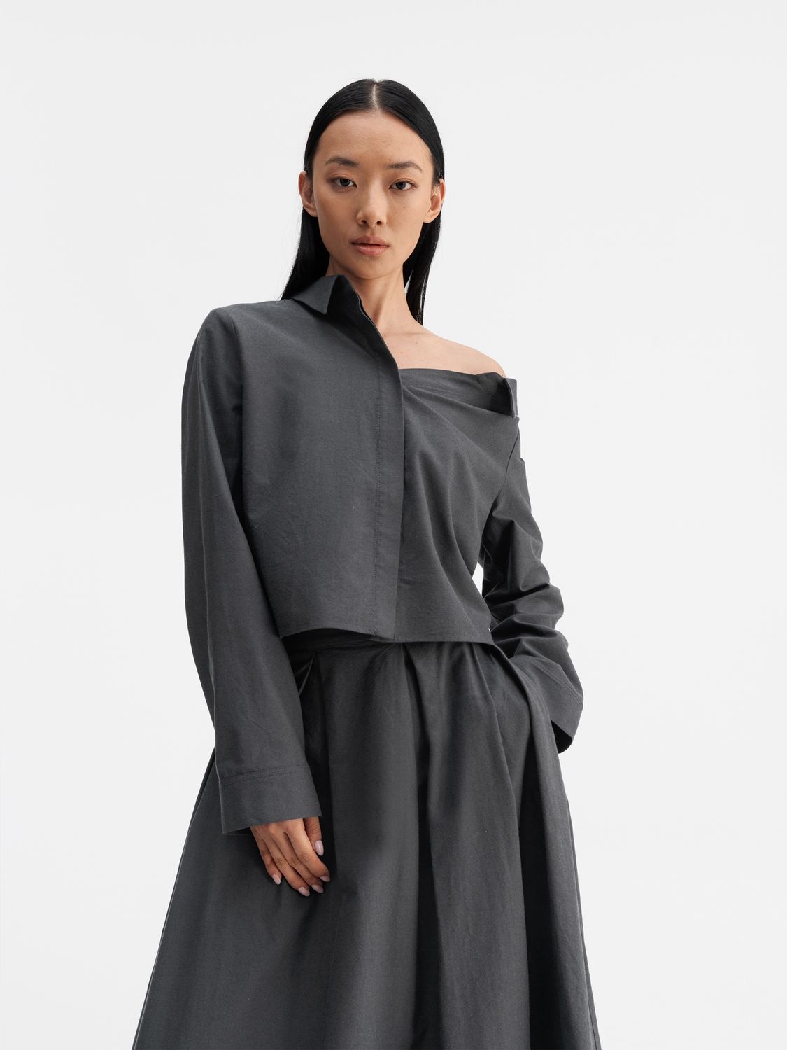 Mia off-shoulder oxford shirt - dark grey