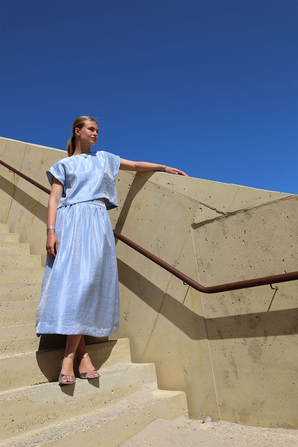 Billie top - lurex sky blue