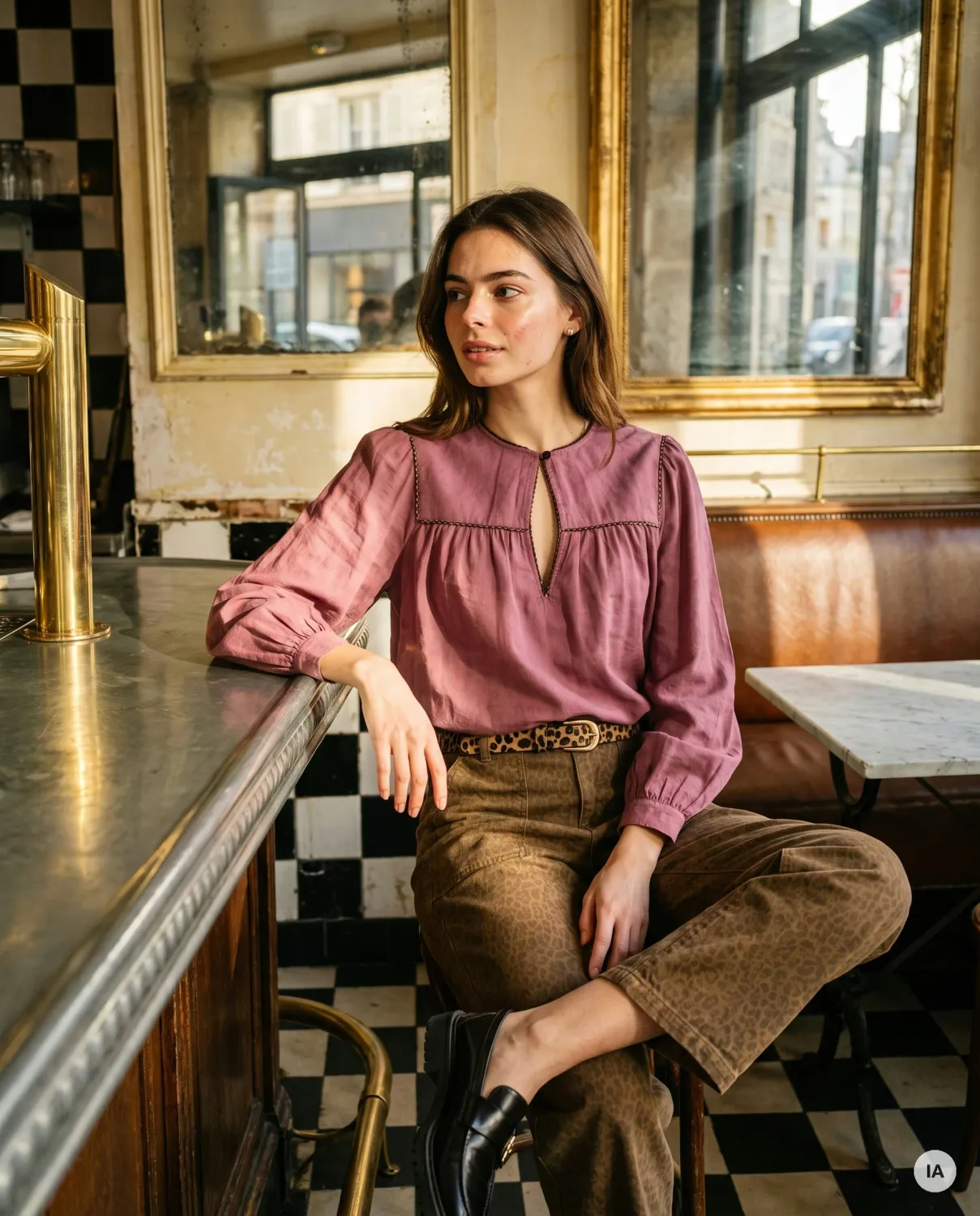 blouse The Korner - plum met geel/zwart detail