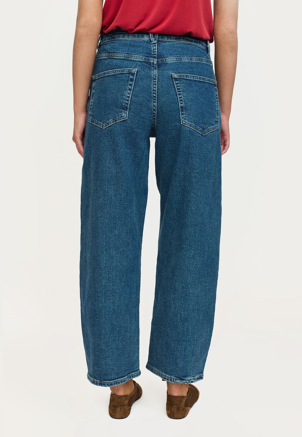 Soft Rebels Amelie cropped barrel jeans - mid washed blue denim