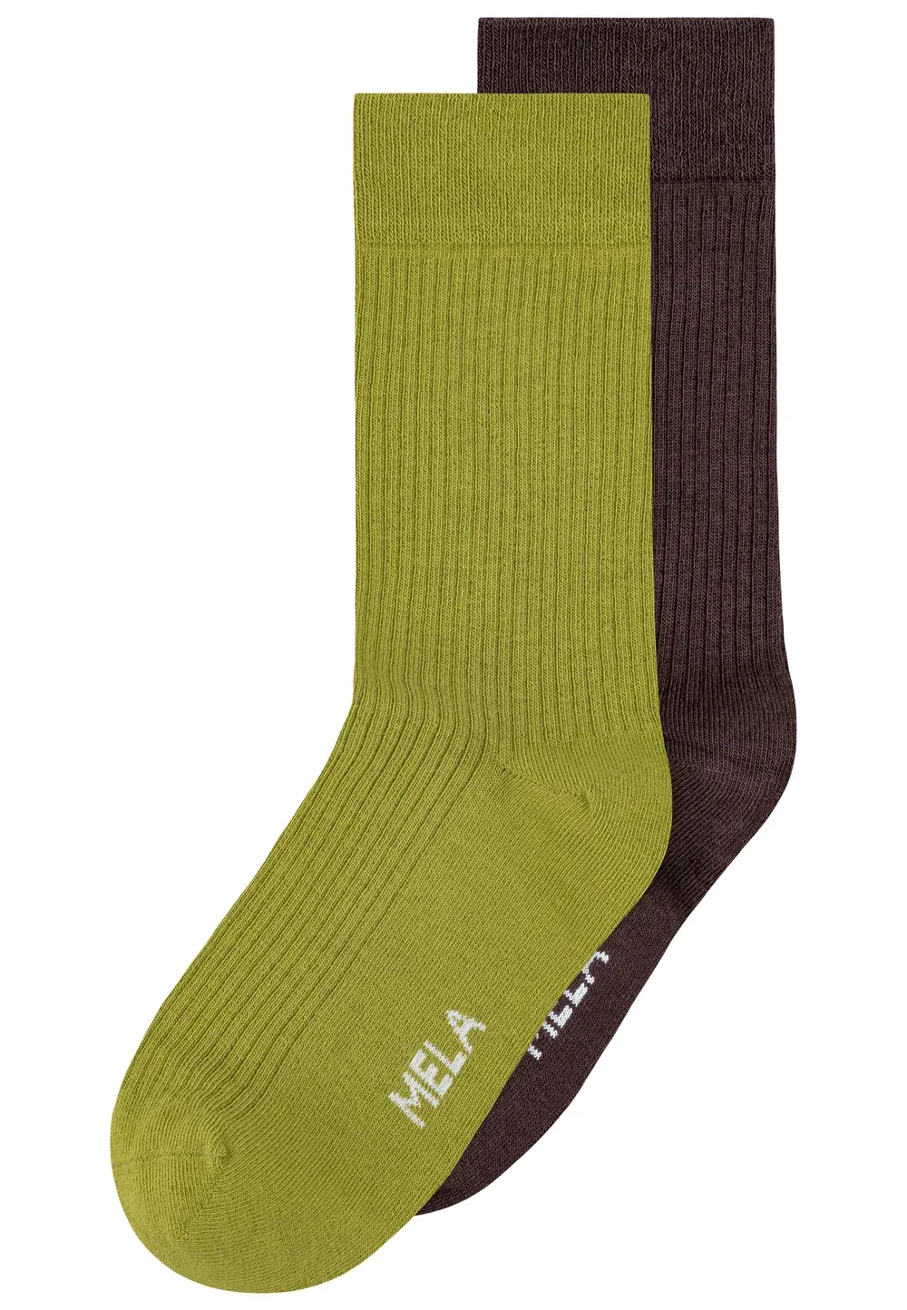 Mela Ribbed socks - seaweed/ dark brown