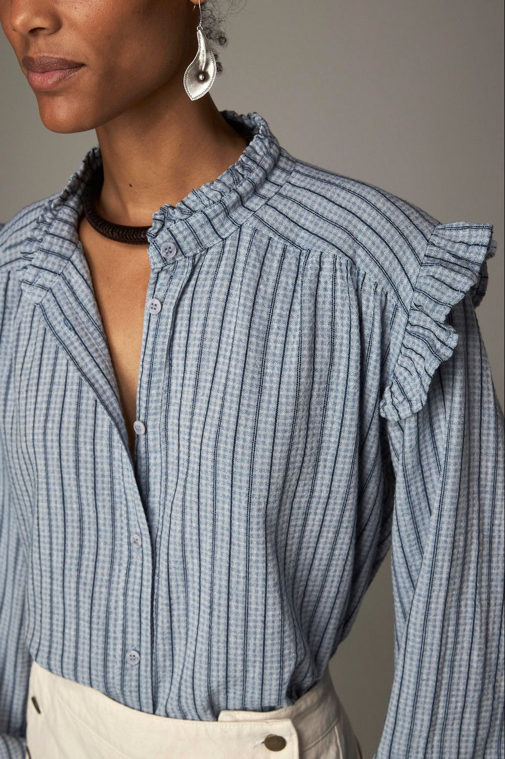 Maison hotel Nilo blouse - blue mist stripes