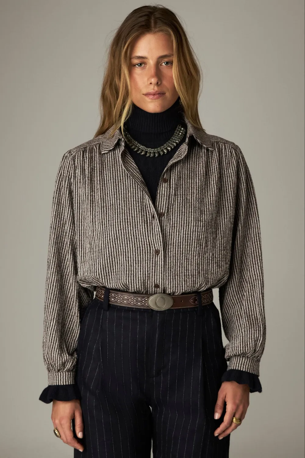 Maison hotel Claude shirt - coffee stripes
