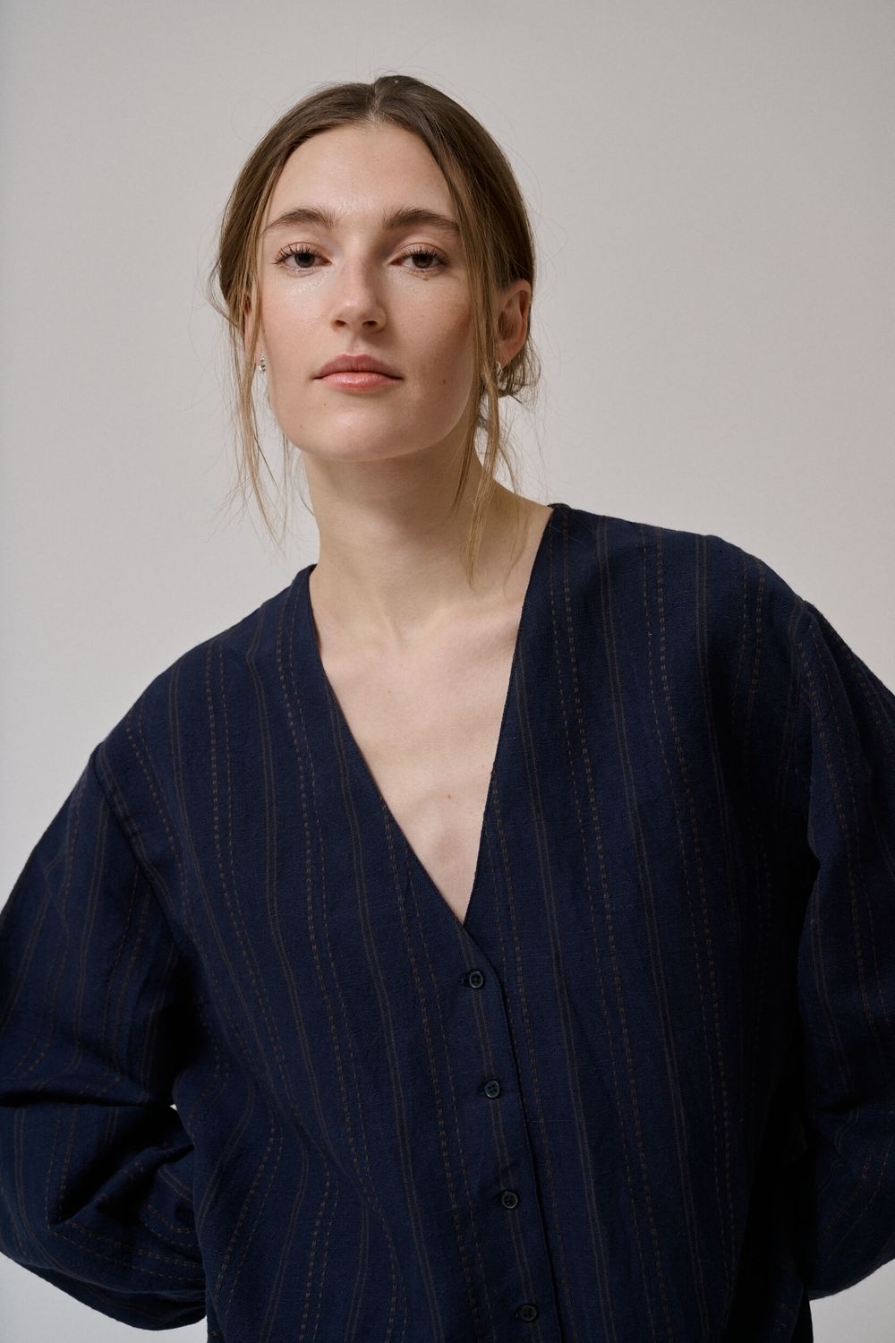 Anne-mi Creek longsleeve blouse - dark navy stripe