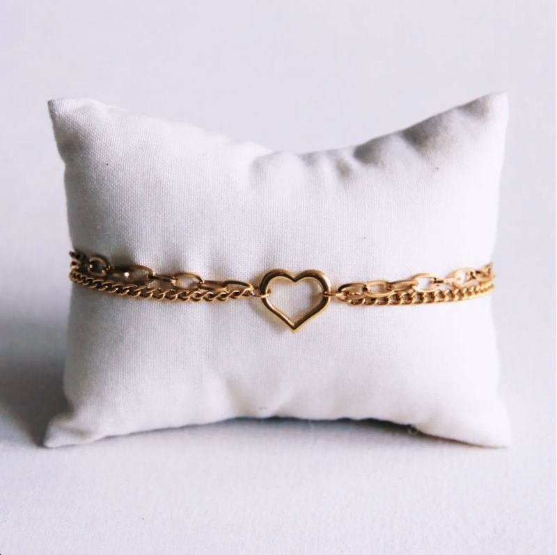 Doppelgliederarmband mit offenem Herz – Gold