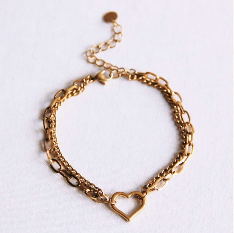 Doppelgliederarmband mit offenem Herz – Gold
