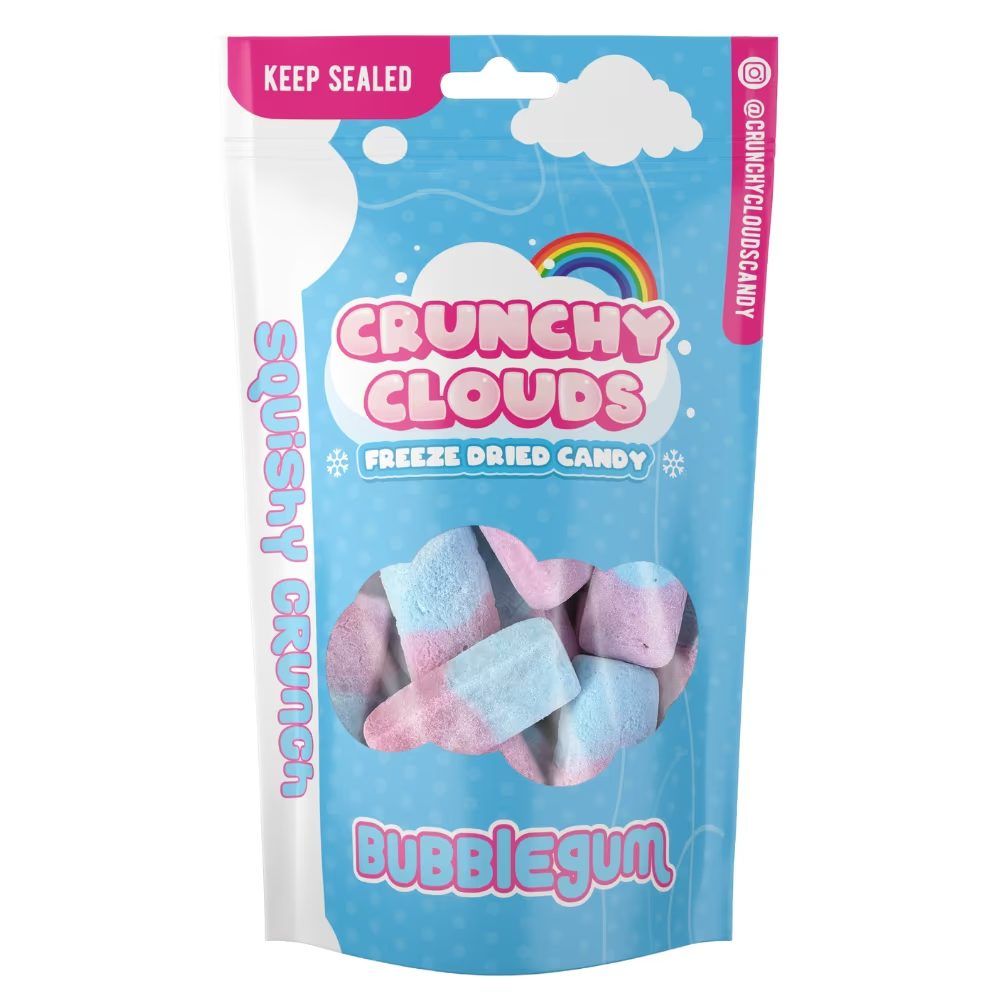 Crunchy Clouds Squishy Crunch Bubble-gum Freeze Dried Sweets Pouch 50g