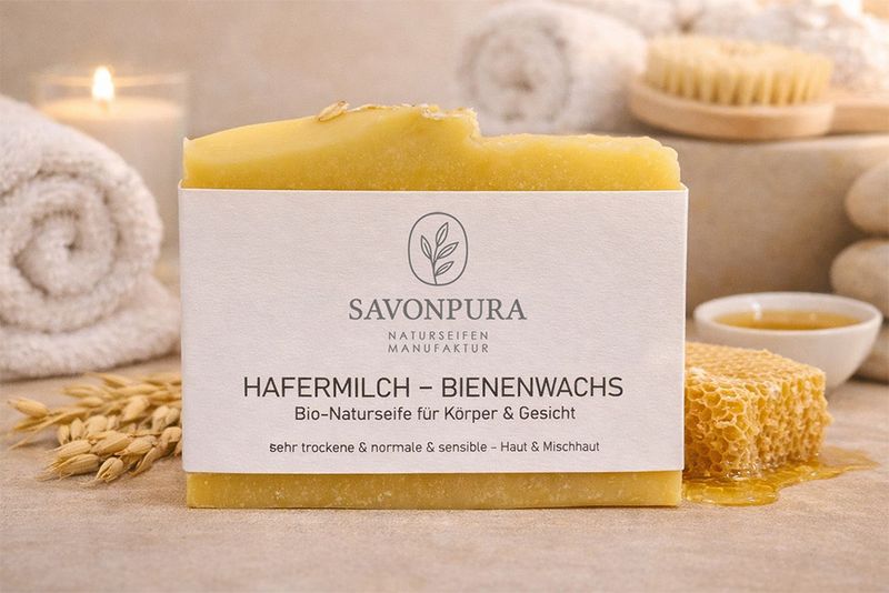Naturseife HAFERMILCH - BIENENWACHS für Hände, Körper & Gesicht