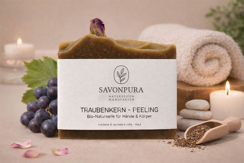 Naturseife TRAUBENKERN - PEELING für Hände & Körper