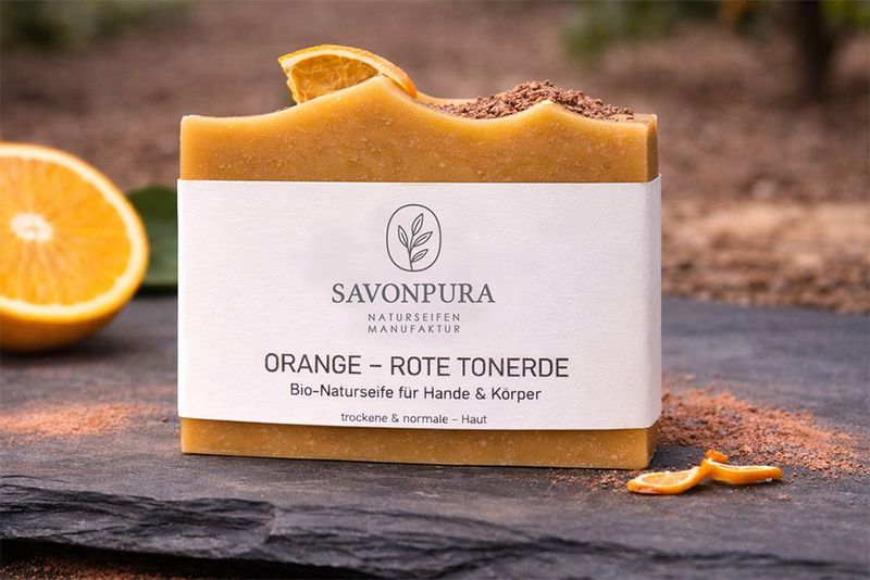 Naturseife ORANGE - ROTE TONERDE für Hände & Körper