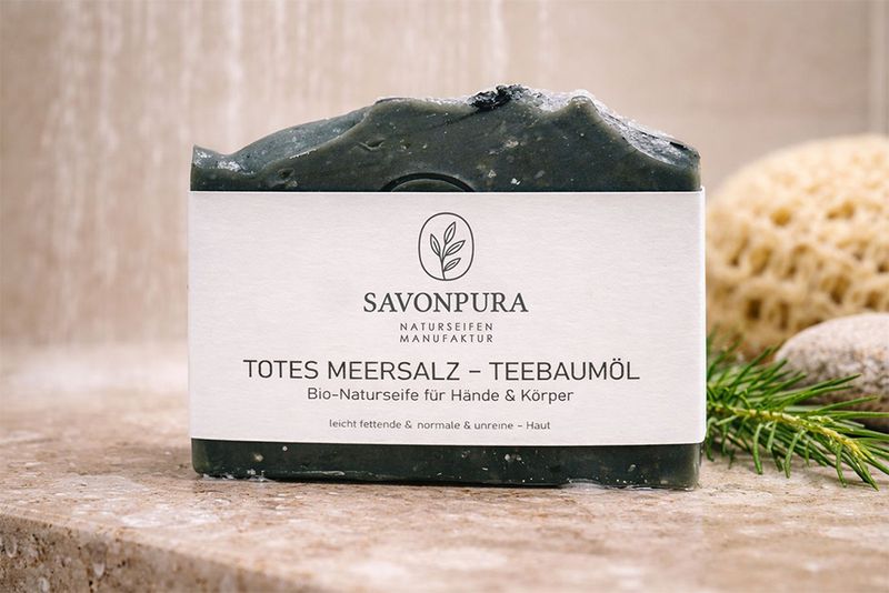 Naturseife TOTES MEERSALZ - TEEBAUMÖL & Aktivkohle für Hände & Körper & Gesicht