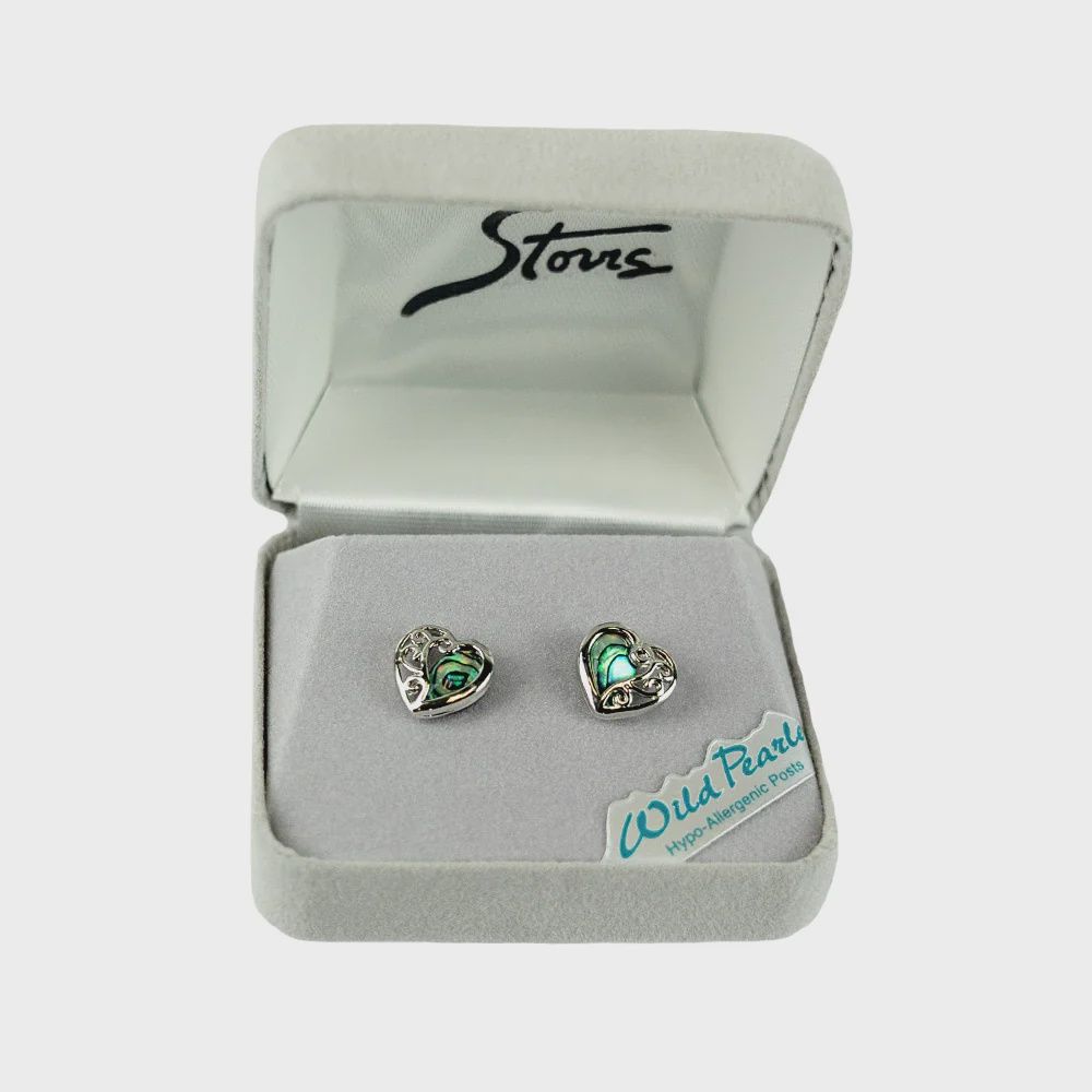 Glacier Pearl Abalone Heart Silver Detailing Studs