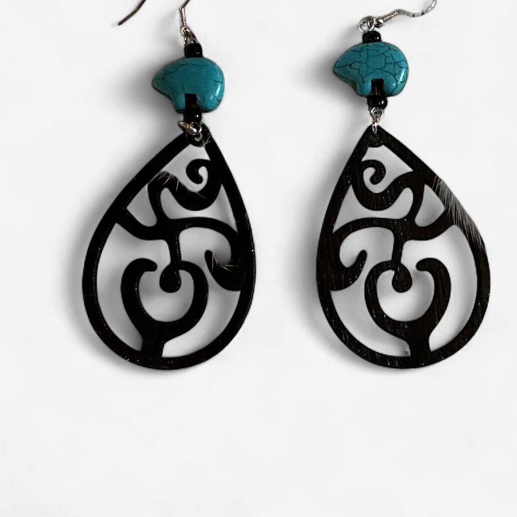 Woodcut Design Drop Earrings