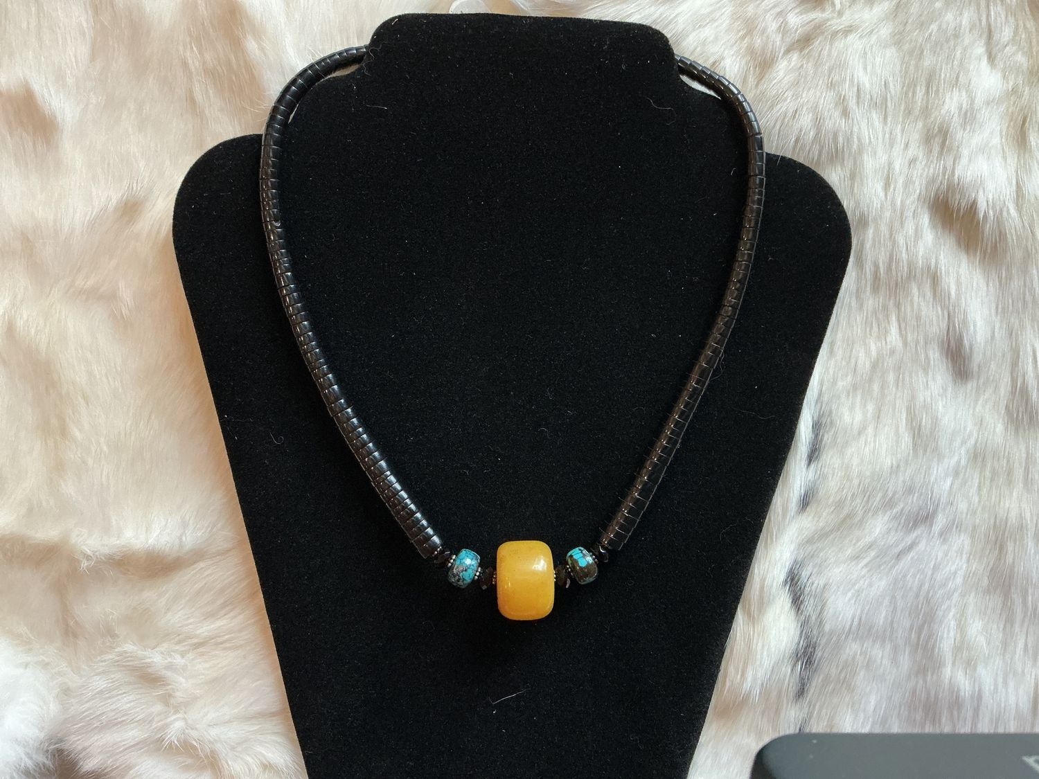 Amber Pendant Necklace with Black Coco Heshee