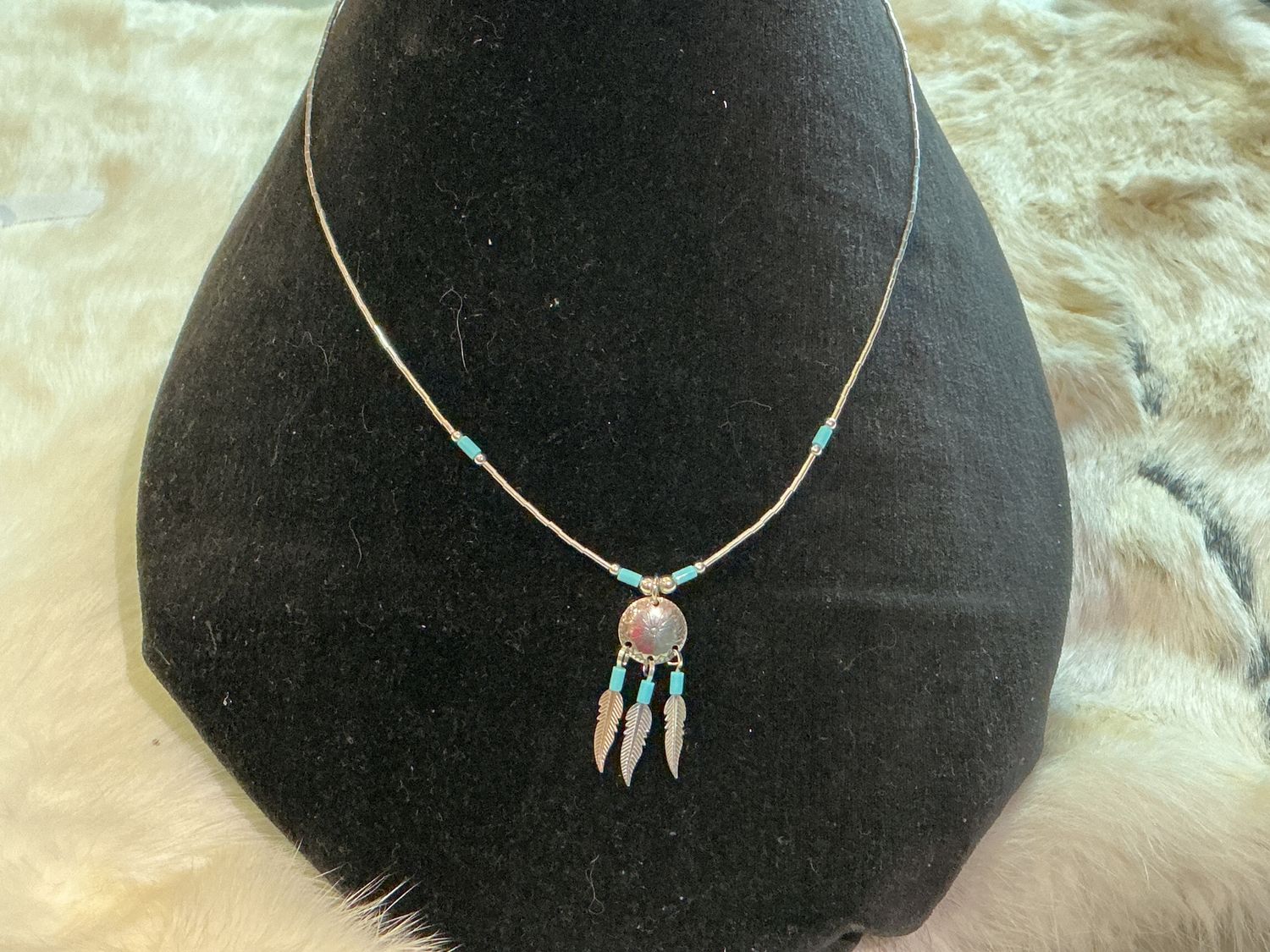 Sterling silver three feather dreamcatcher turquoise