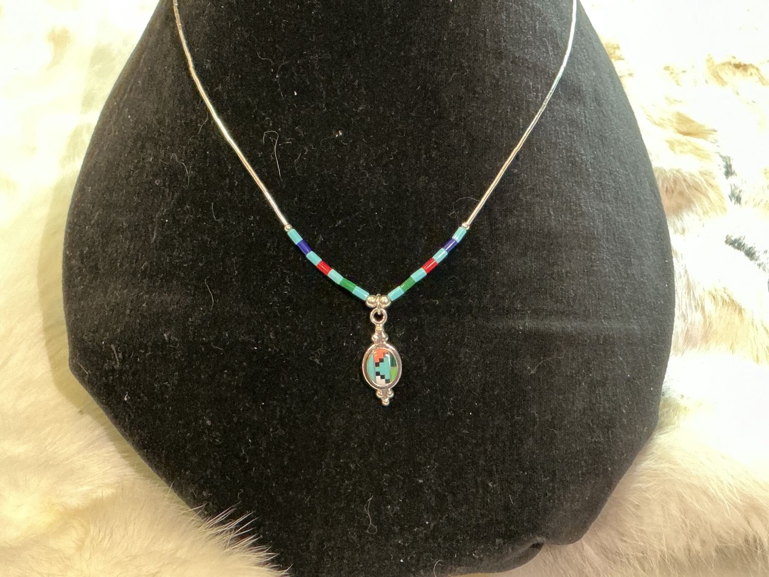 Multicolour sterling silver pendant necklace