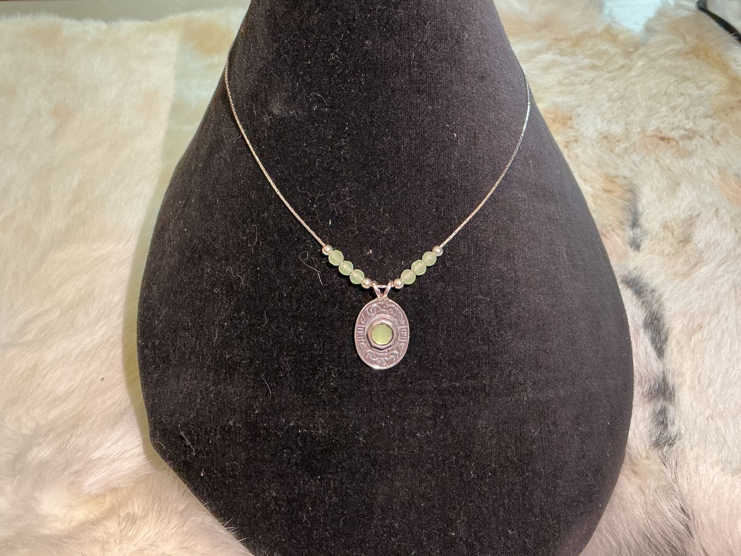 Sterling silver pendant neckalce with green beads