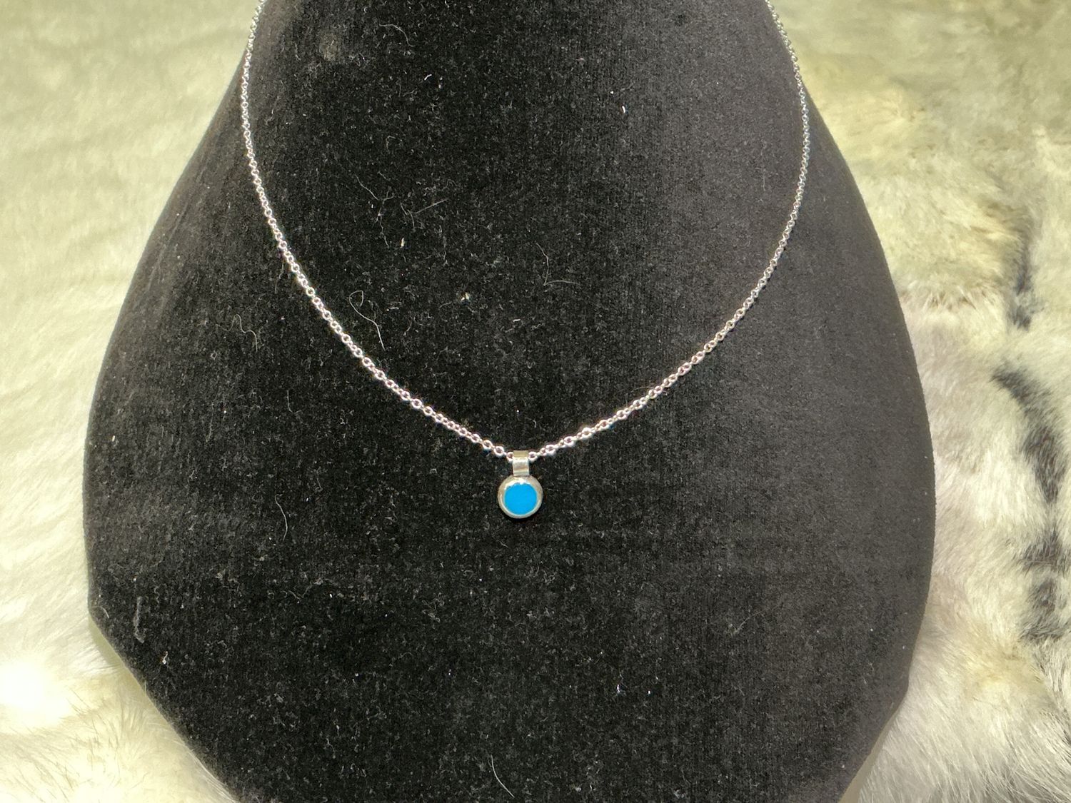 Sterling silver necklace small blue circle