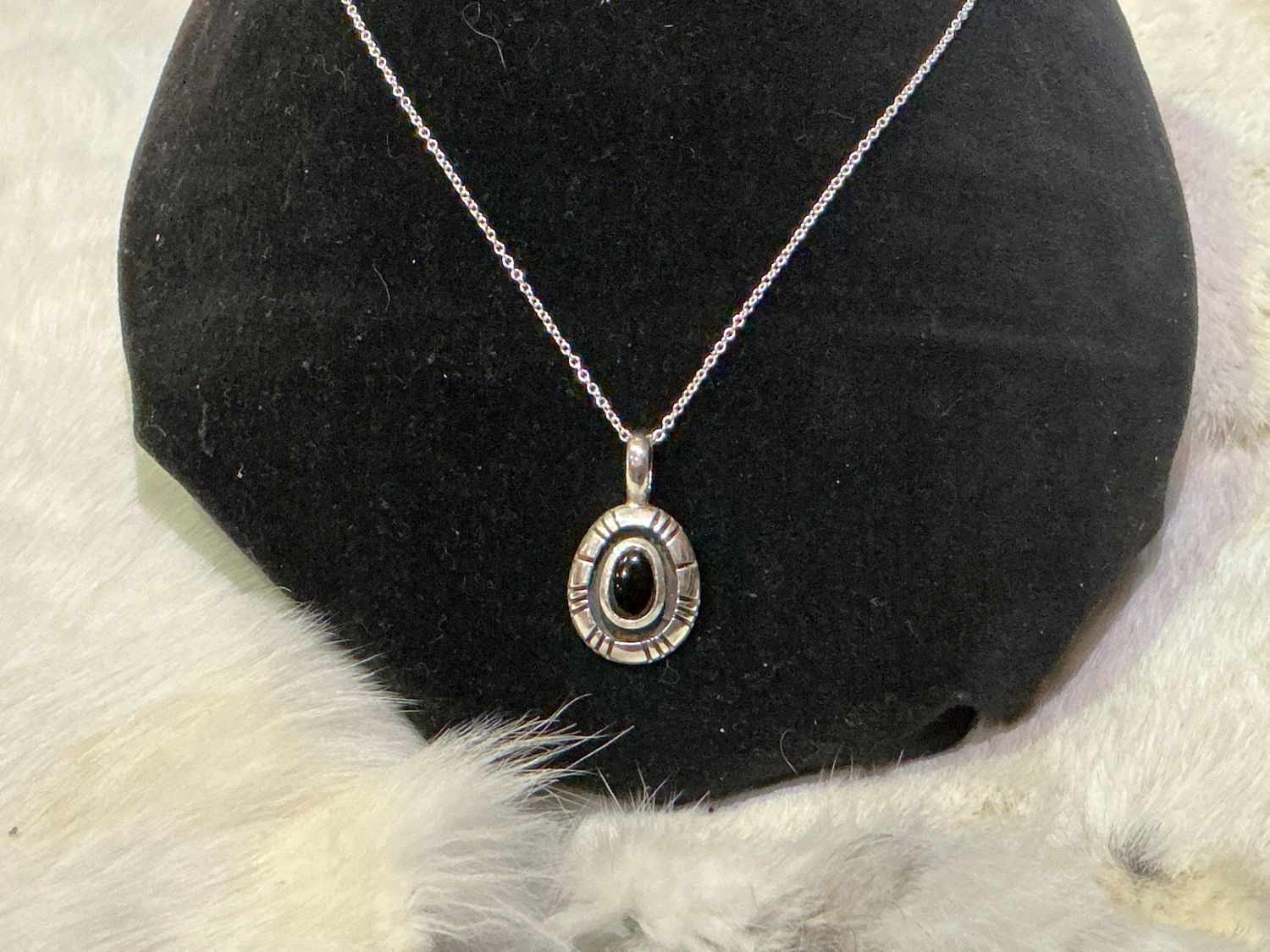 Onyx Stone Pendant Necklace Sterling Silver