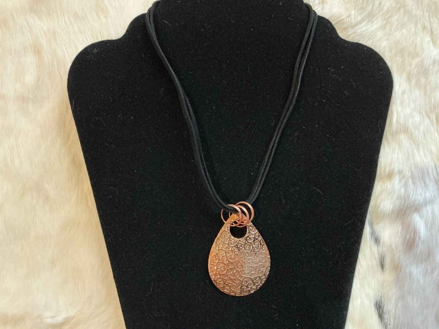Copper Pendant Necklace Detailed Teardrop