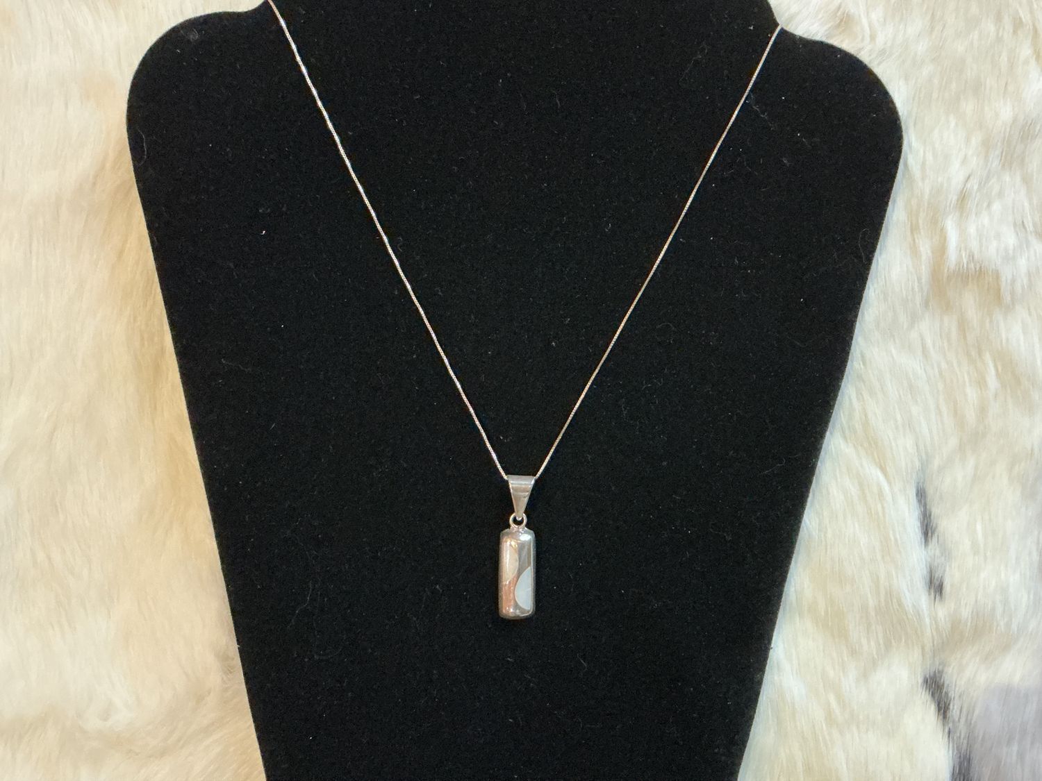 Sterling silver rectangular pendant necklace