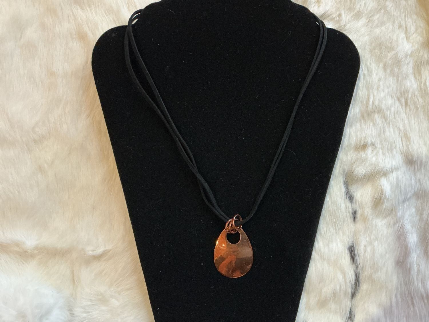 Copper Pendant Necklace Teardrop 3 Ring