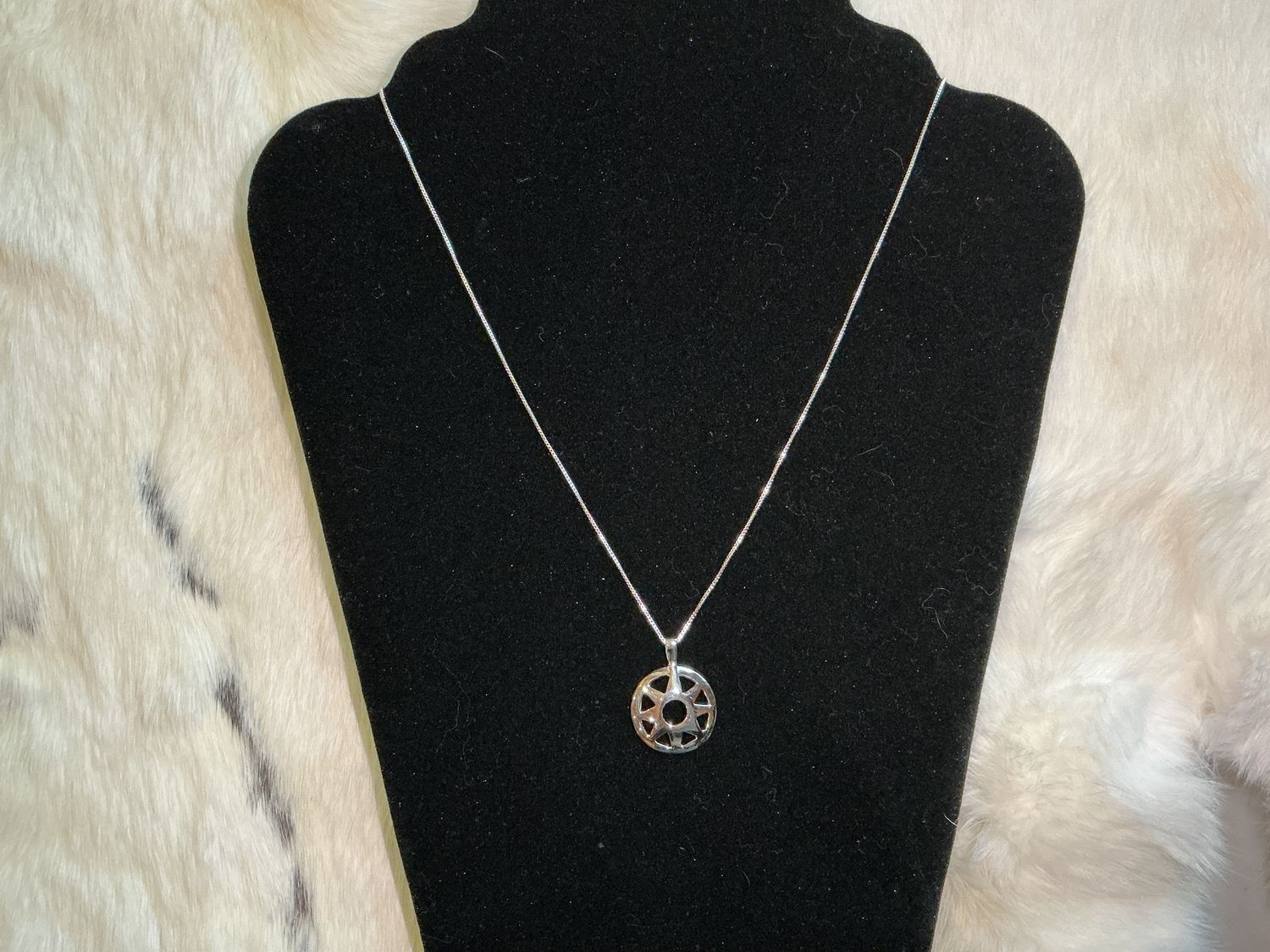 Sterling silver traditional sun pendant necklace