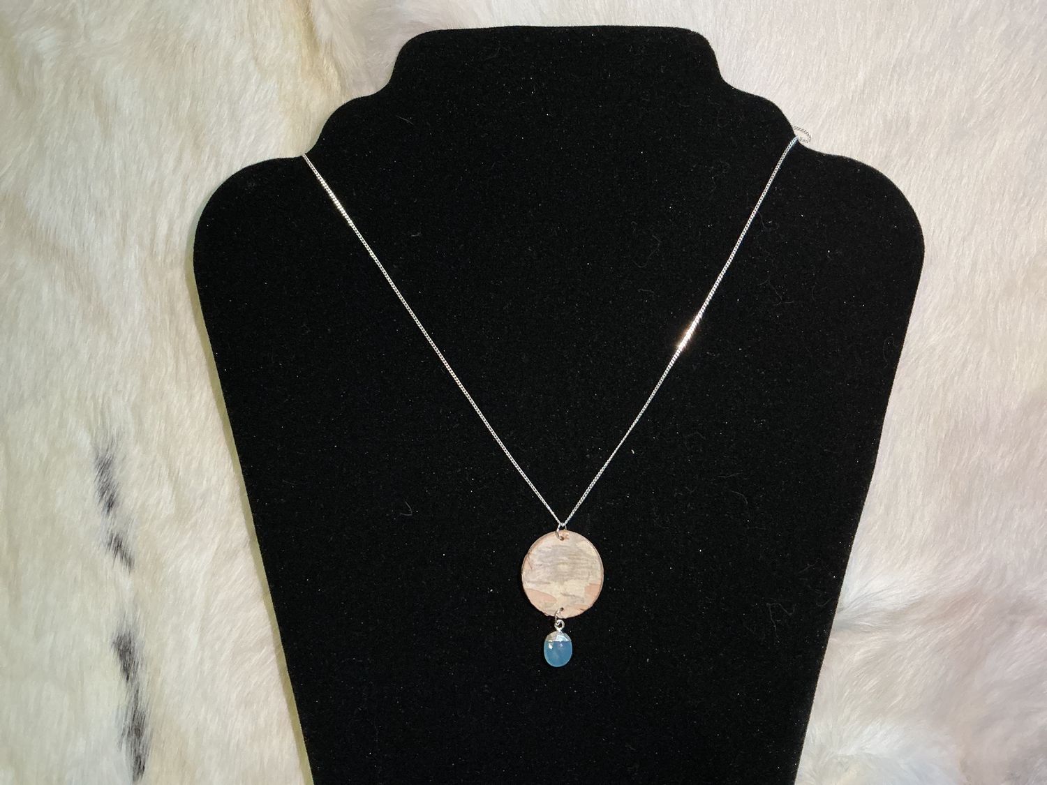 Steorra Sterling Silver Birch Bark Necklace - Blue Stone