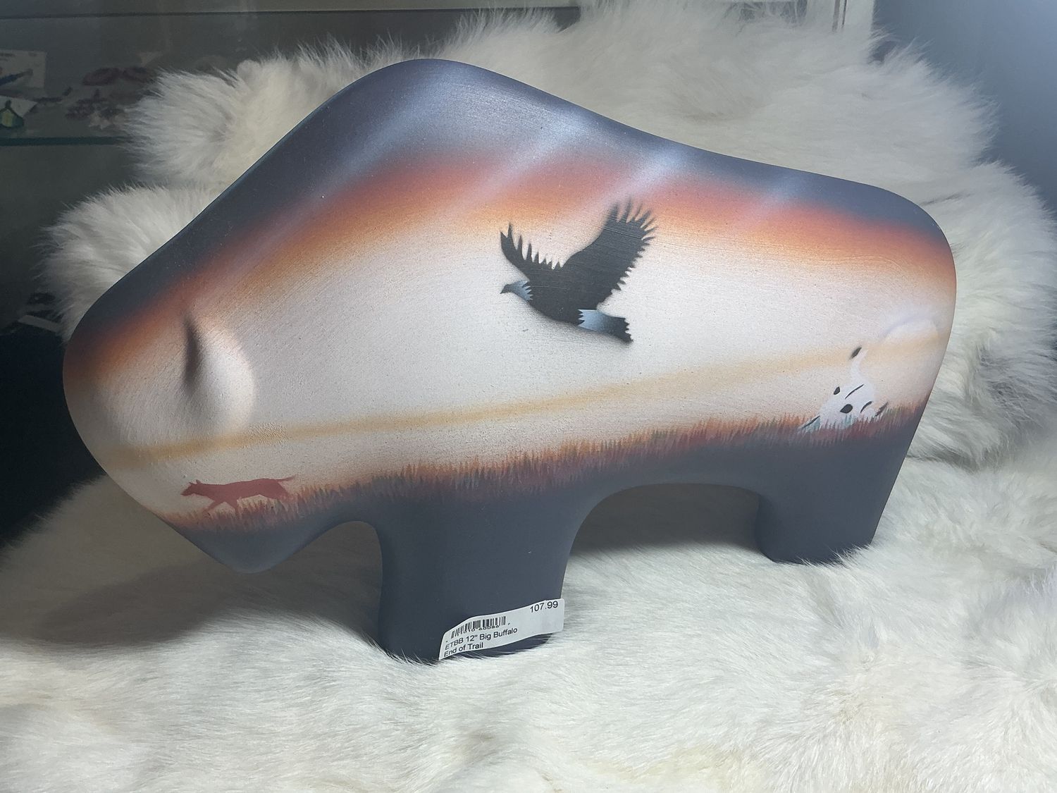 Cedar Mesa Pottery 12” big buffalo “End of  Trail”