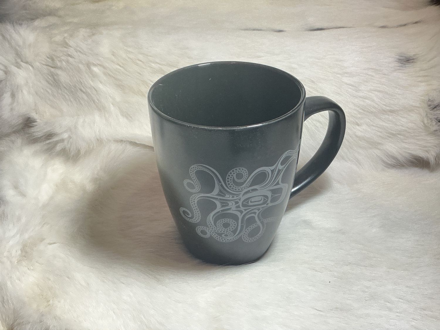 Native Northwest 14oz matte black ceramic mug octopus