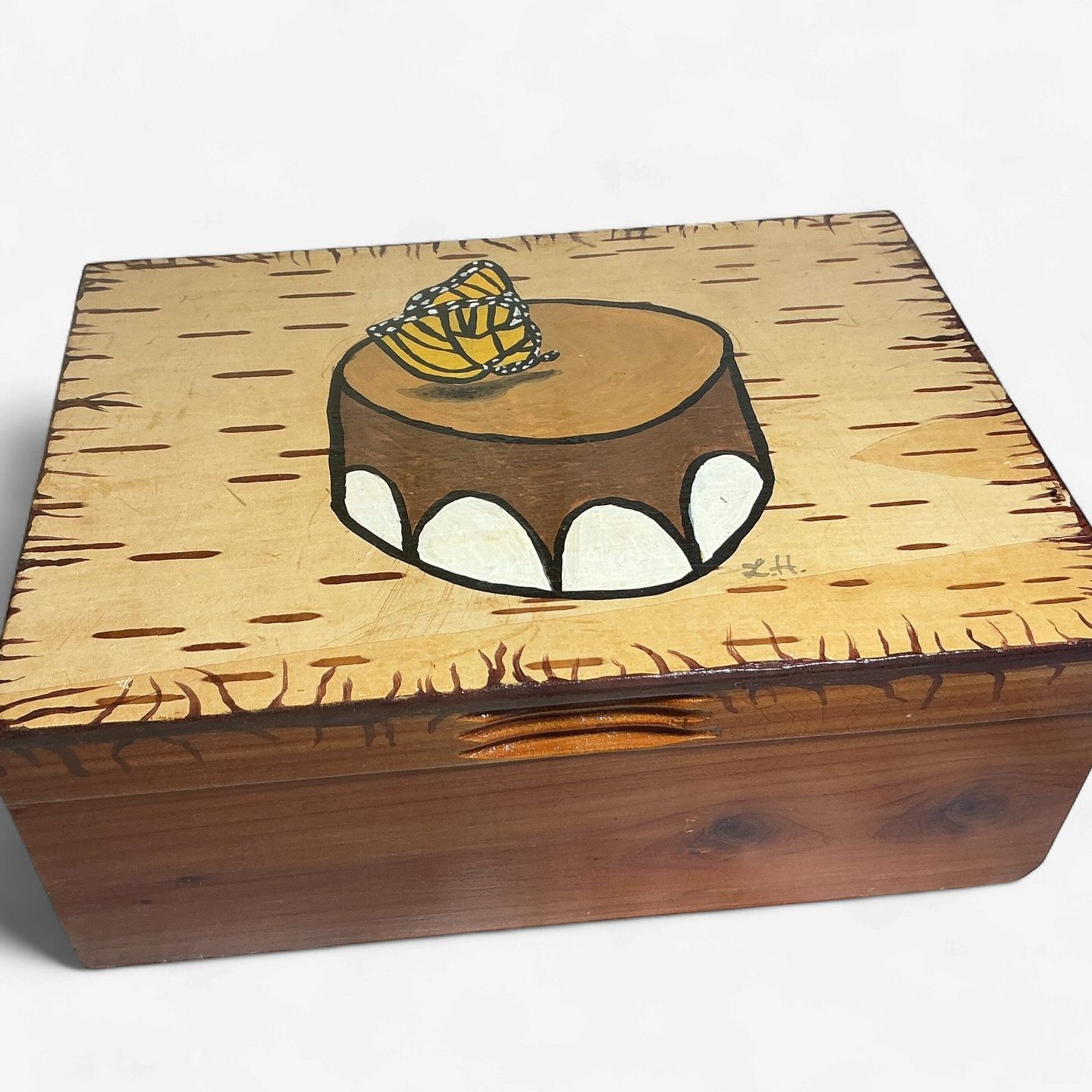 Linda Helin Monarch on Drum Box (Birch Bark) O/C