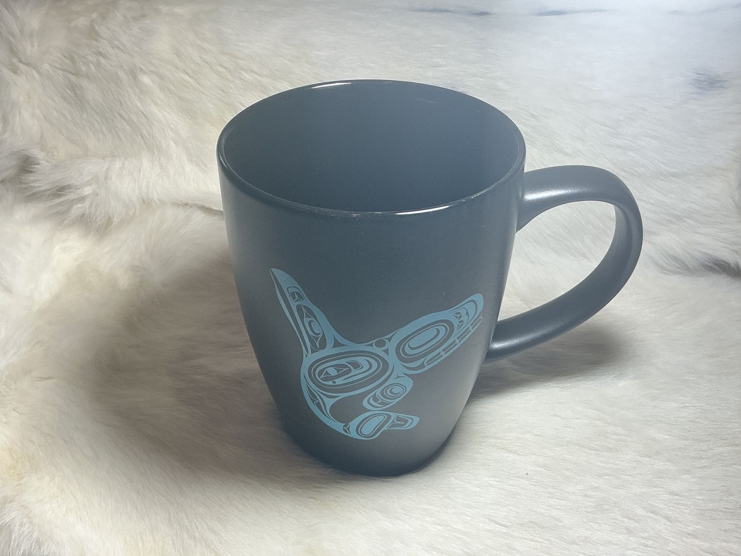 Native Northwest 14oz matte black ceramic mug whale