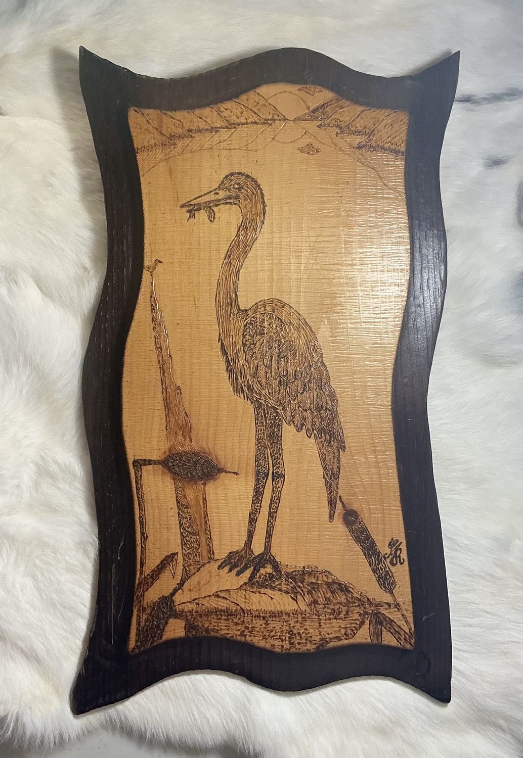 Gary Enosse Wood Burning - Just in Time (Blue Heron)
