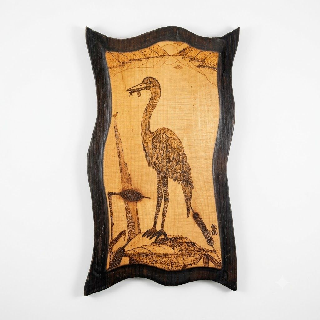 Gary Enosse Wood Burning - Just in Time (Blue Heron)