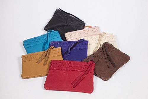 Deerskin Coin Purse With Deco Trim, Color: Red