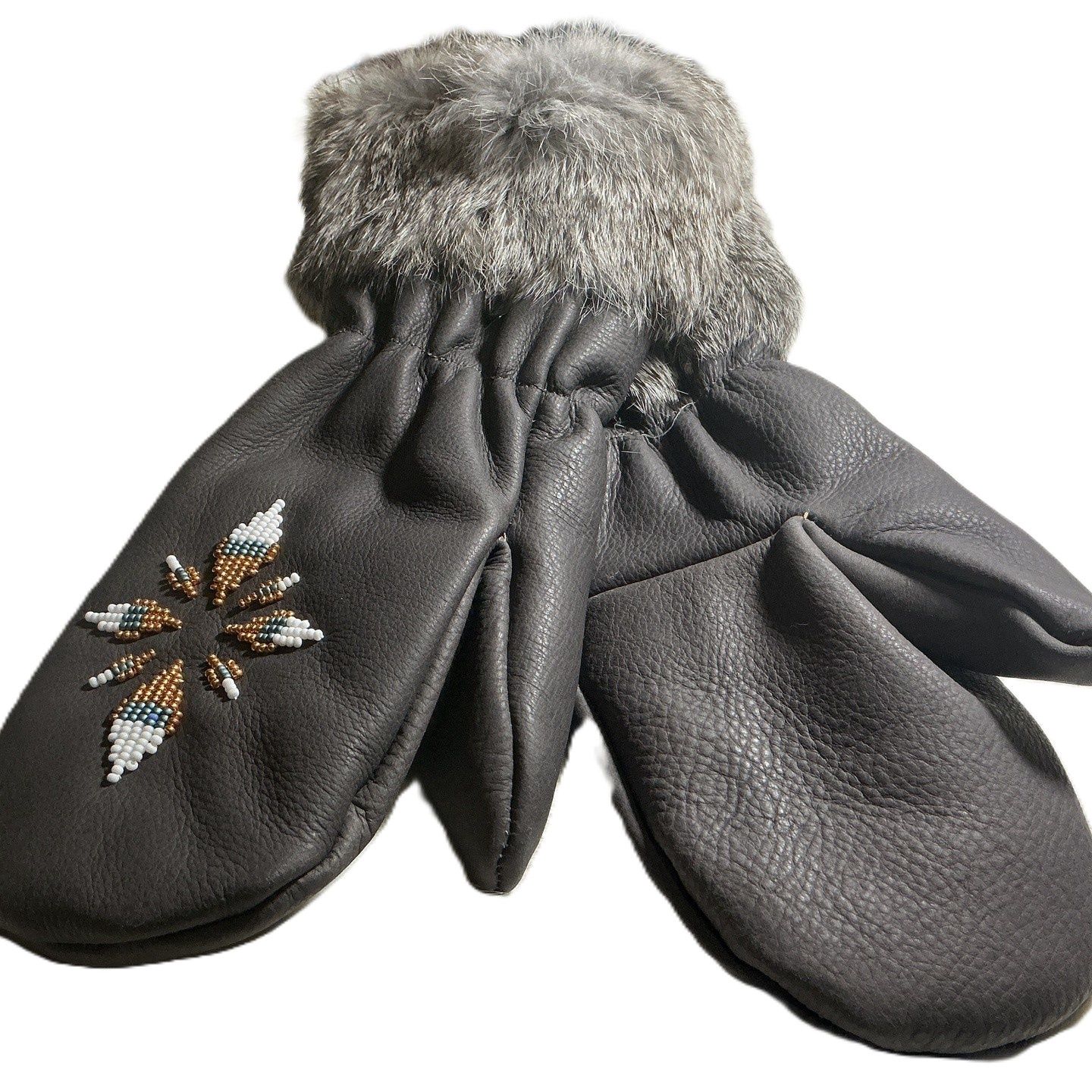 Beaded Mitts by Jessica Green, Color: Gold/Turquoise/White Beads, Design: Star