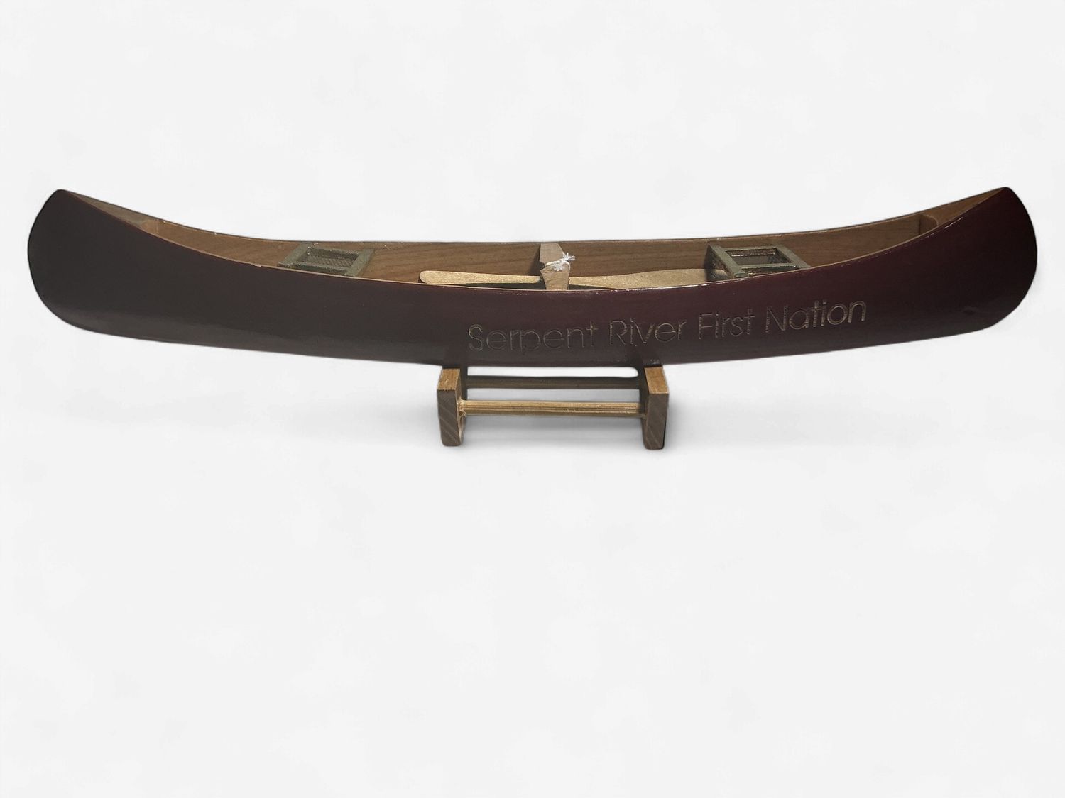 13” Wooden Canoe SRFN with Stand, Color: Burgundy