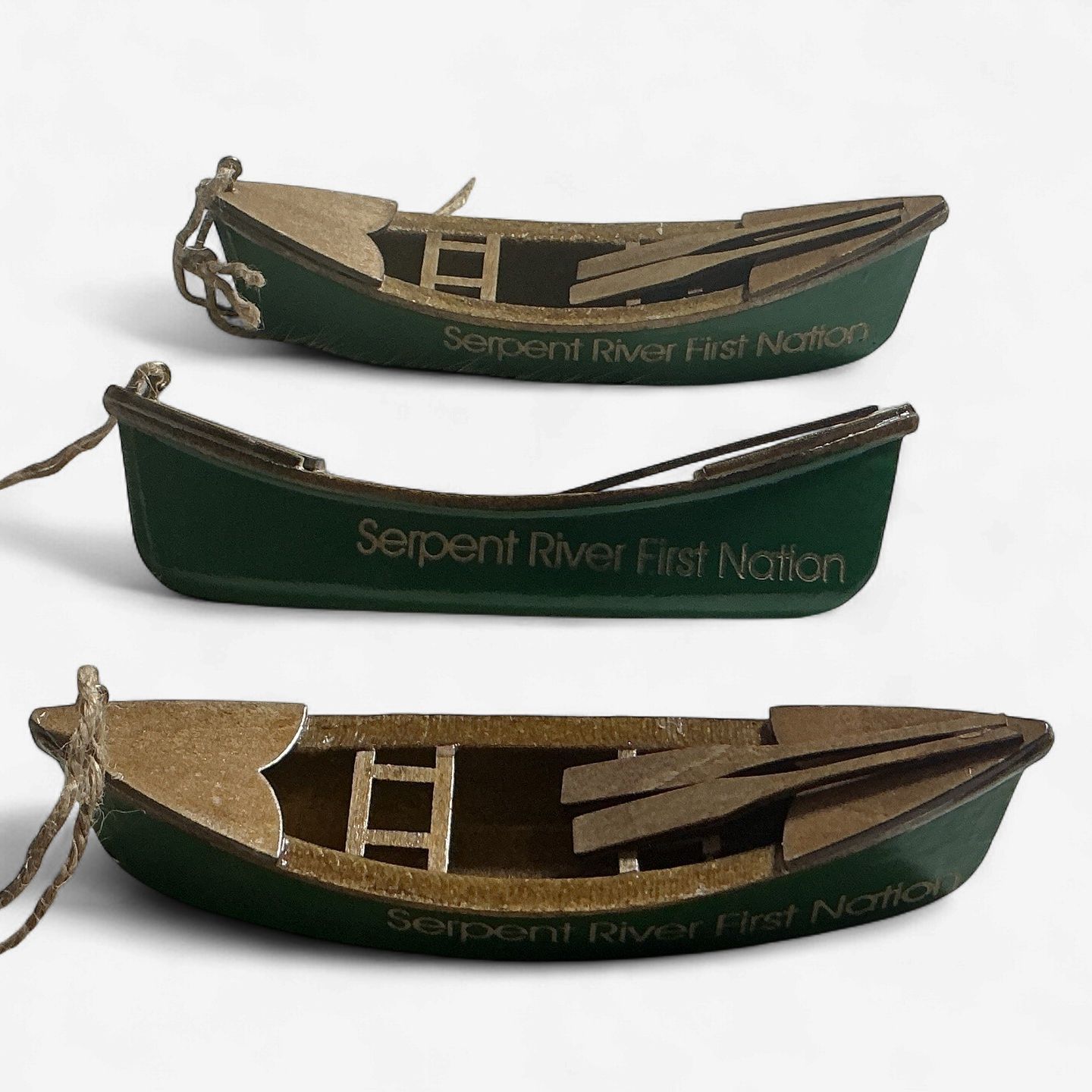 Engraved Wooden Canoe Ornament