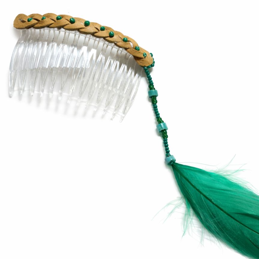 Hair comb with Dangling Feather