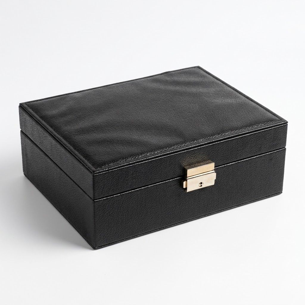 Leather Jewellery Storage Box - Black