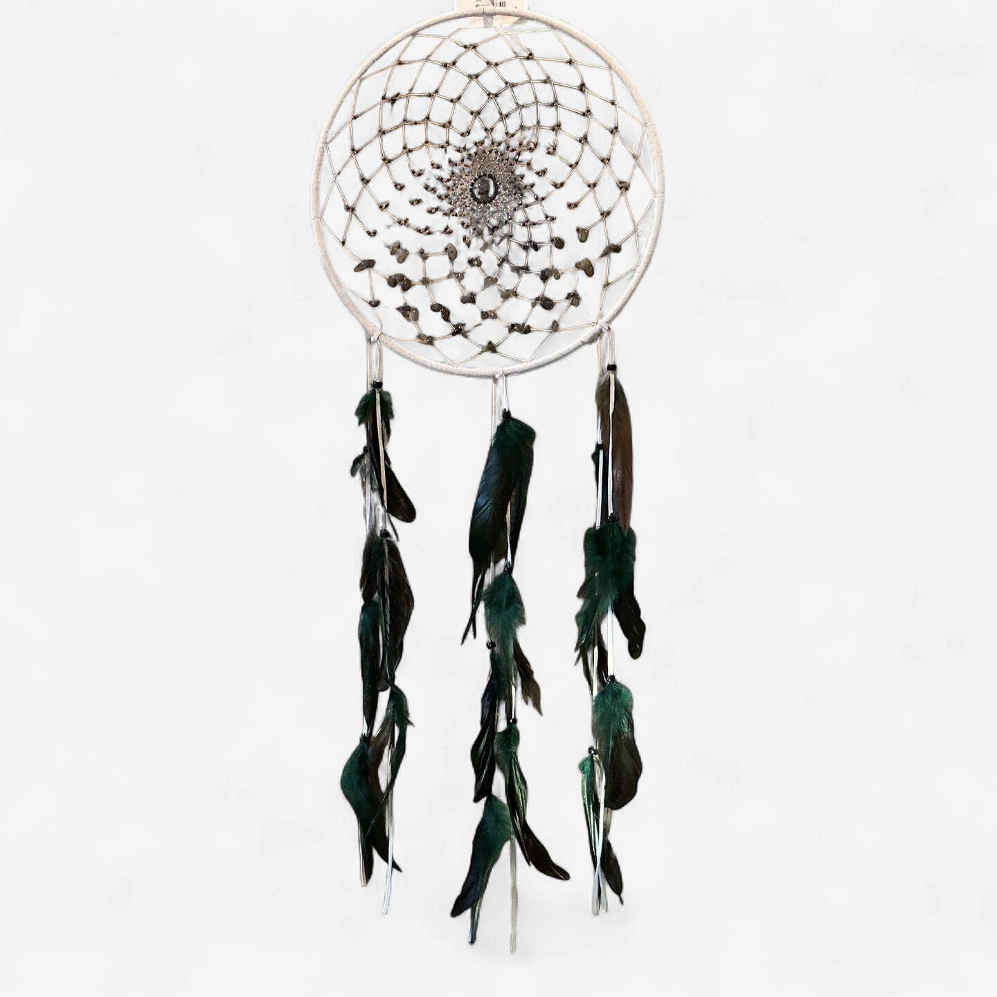 Dream Catcher- Green Feathers &amp; Gemstones