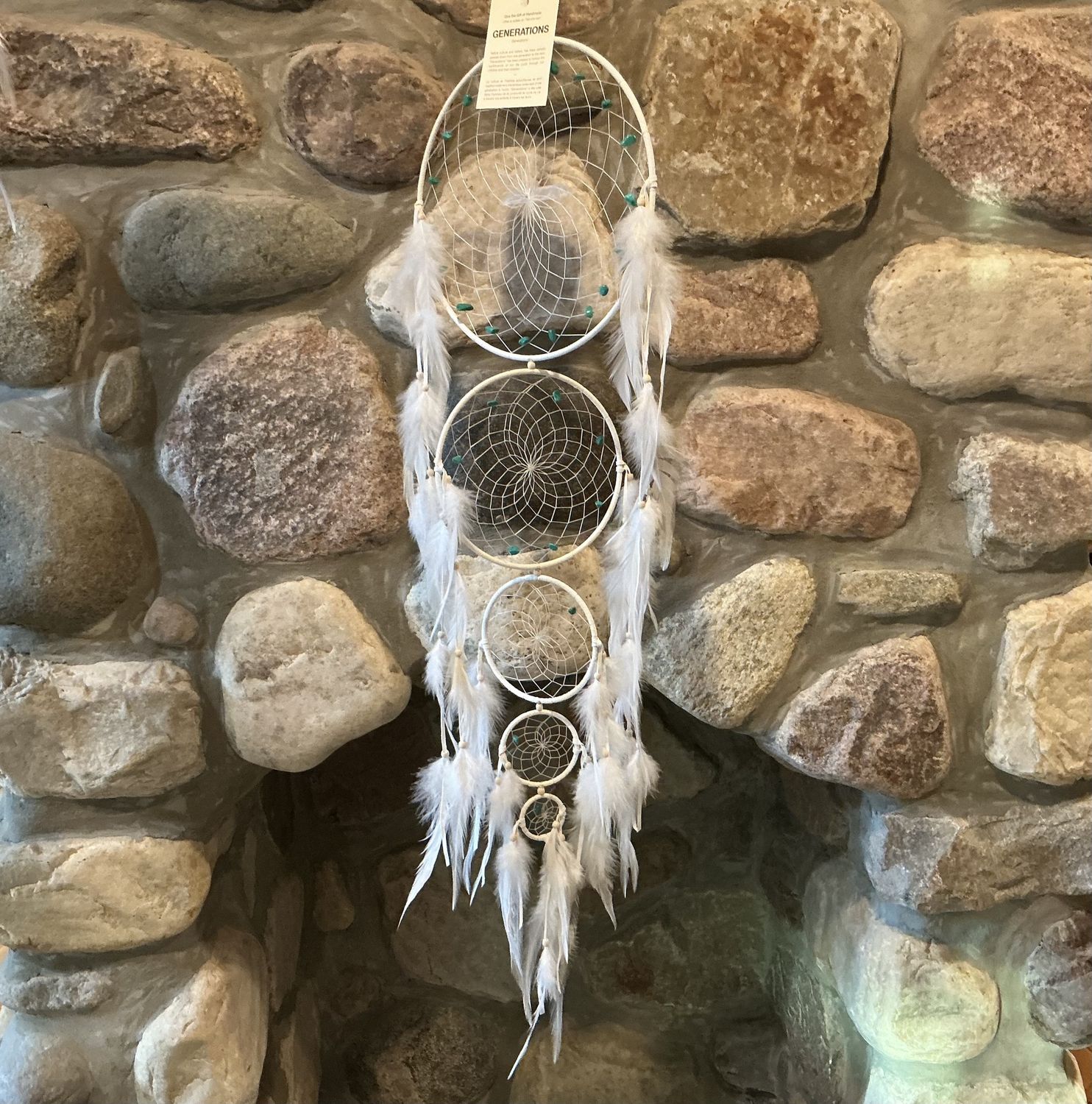 Dream Catcher- “Generations” White Feather &amp; Turquoise