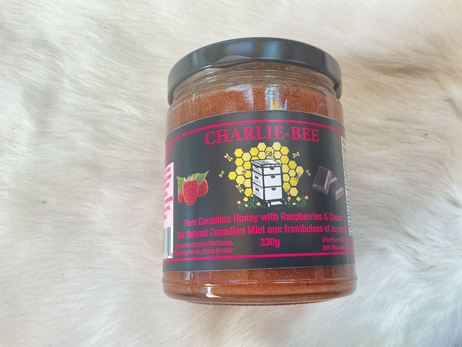 CHARLIE-BEE Canadian Flavoured Honey 330g, Flavour: Raspberries &amp; Cocoa