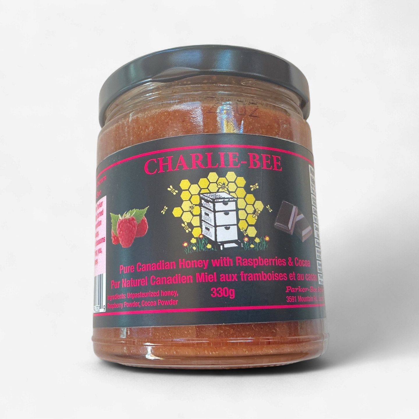 CHARLIE-BEE Canadian Flavoured Honey 330g, Flavour: Raspberries &amp; Cocoa