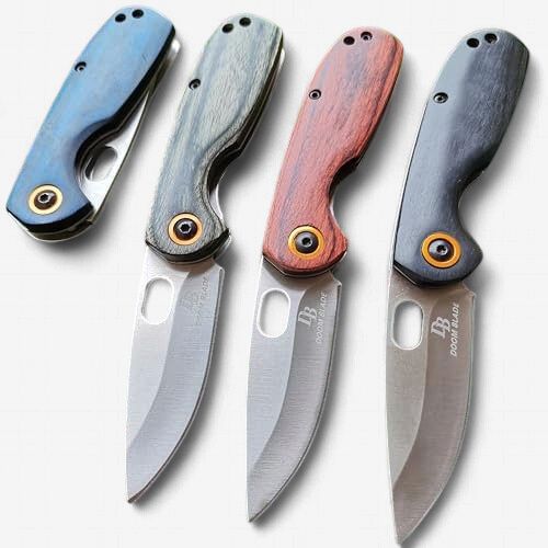 Folding Tactical Knife Small Wood Style Handle