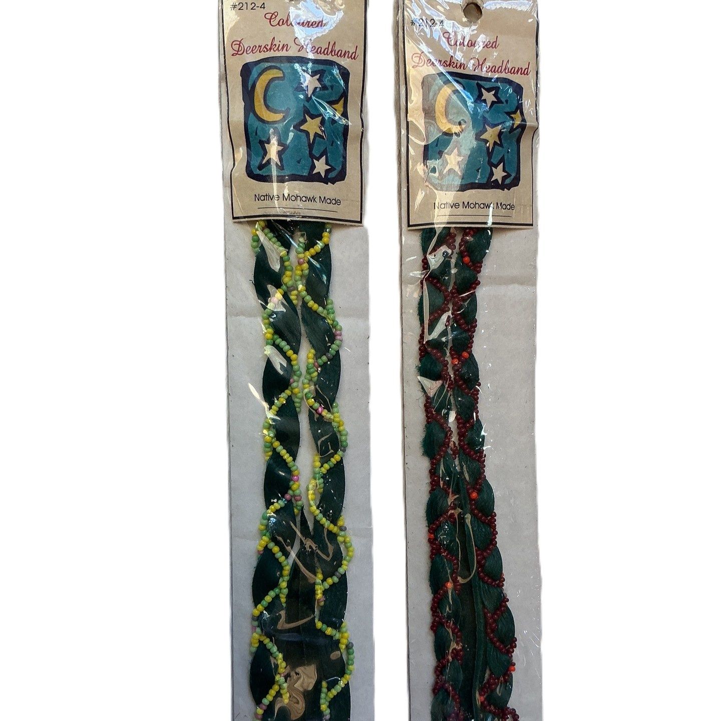 Colored Deerskin Headband, Color: Red Beading