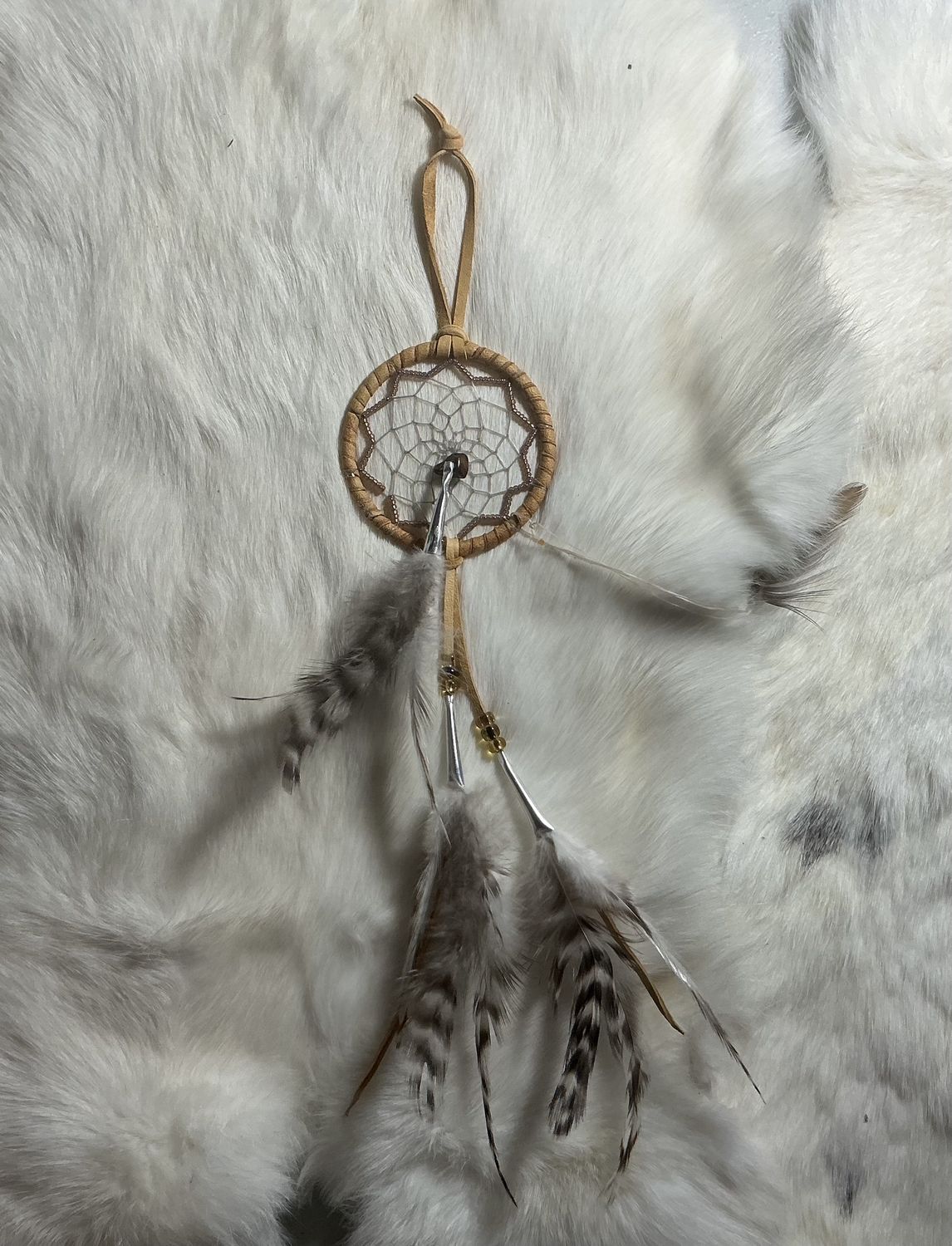 Dreamcatcher 2.5” Beaded by Anita Pelletier, Colorway: Tan #1